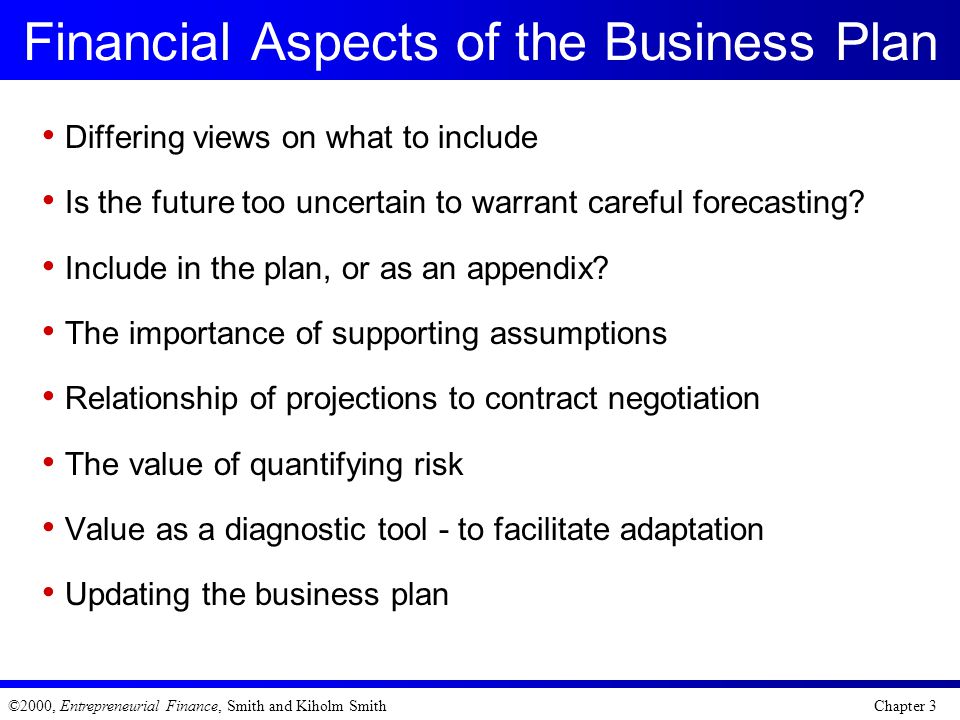 financial aspect of a business plan